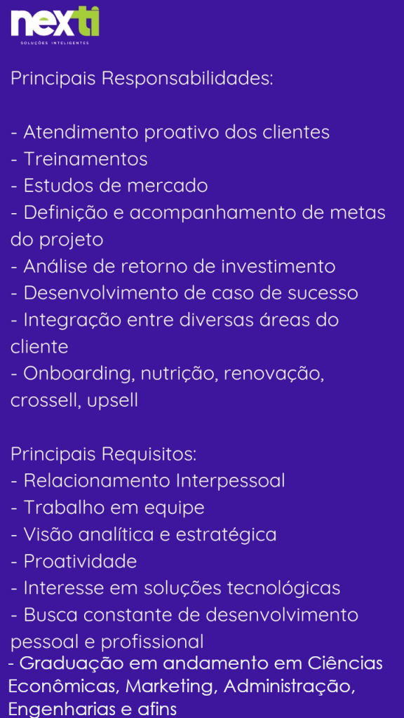 Vaga CS Estágio Nexti 2